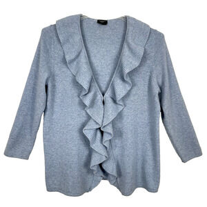 Talbots 100% Cashmere Ruffle Front Cardigan Size Large Petite Baby Blue Career